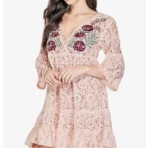 Guess Pink Capri Lace Boho Embroidered Dress